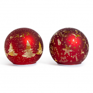 Sfera di Natale rotante in vetro con luci a batteria, diametro 18 cm, modelli assortiti in scatola regalo, vari colori