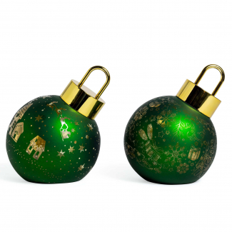 Sfera in vetro verde con luci, in scatola regalo, vari formati, modelli assortiti