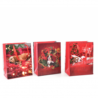 Shopper natalizia con cani soggetti assortiti, confezione da 12 pezzi, vari formati