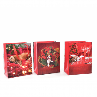 Shopper natalizia con cani soggetti assortiti, confezione da 12 pezzi, vari formati