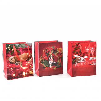 Shopper natalizia con cani soggetti assortiti, confezione da 12 pezzi, vari formati
