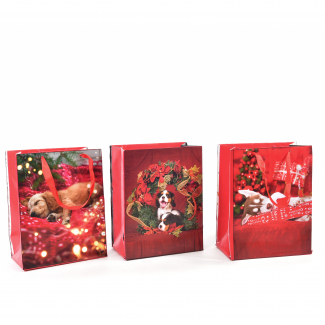 Shopper natalizia con cani soggetti assortiti, confezione da 12 pezzi, vari formati