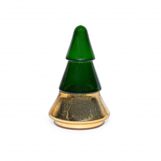 Candela profumata in cofanetto di vetro oro e verde a forma di albero, vari formati