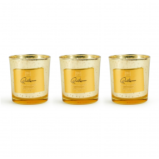 Candela profumata in vaso di vetro oro, fragranze assortite, varie misure