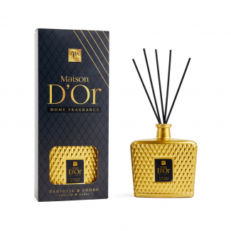Diffusore di profumo con bottiglia diamante oro e bacchetti, capacità 700 ml, in scatola regalo, varie fragranze