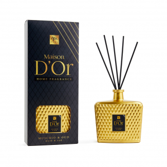 Diffusore di profumo con bottiglia diamante oro e bacchetti, capacità 700 ml, in scatola regalo, varie fragranze