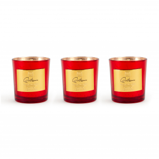 Candela profumata in vaso di vetro rosso, fragranze assortite, varie misure