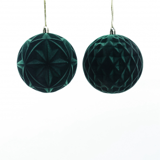 Sfera in plastica floccata verde scuro, modelli assortiti, varie misure