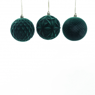 Sfera in plastica floccata verde scuro, modelli assortiti, varie misure