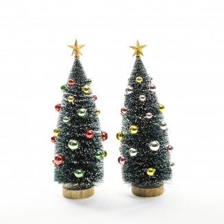 Alberello di Natale decorato con base in legno, modelli assortiti, varie misure