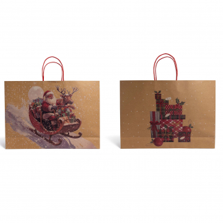 Shopper natalizia in carta fondo avana, confezione da 12 pezzi, modelli assortiti, vari formati