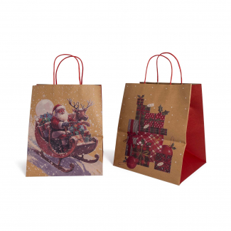 Shopper natalizia in carta fondo avana, confezione da 12 pezzi, modelli assortiti, vari formati