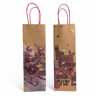 Shopper natalizia in carta fondo avana, confezione da 12 pezzi, modelli assortiti, vari formati