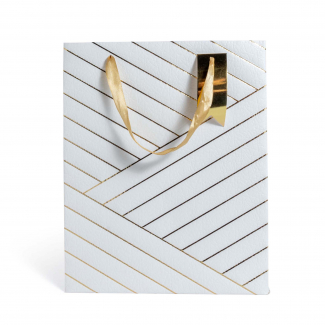 Shopper in carta laminata bianco e oro, confezione da 12 pezzi, vari formati