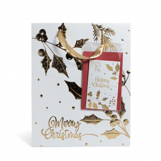 Shopper natalizia in carta laminata bianca decori oro, confezione da 12 pezzi, vari formati