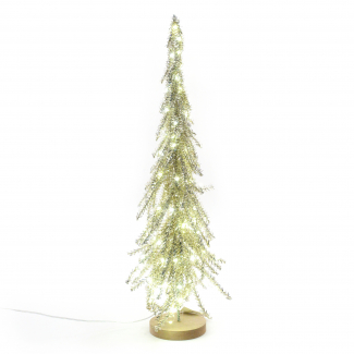 Albero in metallo e plastica oro su base con luci, varie misure