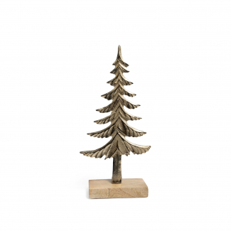 Albero di Natale in alluminio oro su base in legno, varie misure