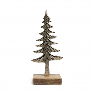Albero di Natale in alluminio oro su base in legno, varie misure