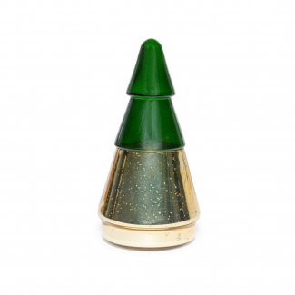 Candela profumata in cofanetto di vetro oro e verde a forma di albero, vari formati