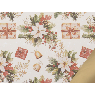 Carta da regalo in rotolo bicolor stampa "Jingle Bells" con stella natale bianca, altezza 1 metro, lunghezza 25 metri