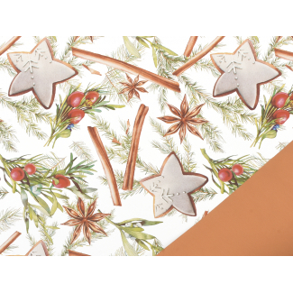 Carta da regalo in rotolo bicolor stampa "Sugar&Spices" con stelle e bastoncini, altezza 1 metro, lunghezza 25 metri