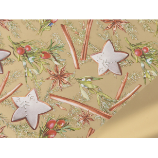 Carta da regalo in rotolo bicolor stampa "Sugar&Spices" con stelle e bastoncini, altezza 1 metro, lunghezza 25 metri