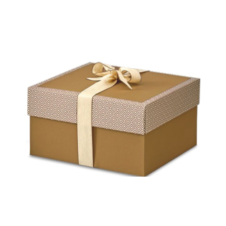 Scatola base quadrata nocciola con coperchio decorato, cartone da 25 pezzi, vari formati