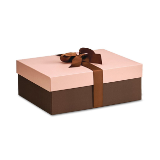 Scatola base rettangolare cacao con coperchio rosa, vari formati
