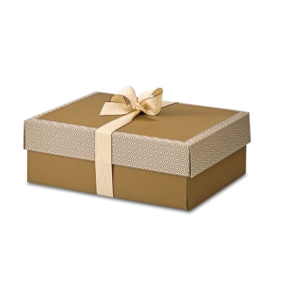 Scatola base rettangolare nocciola con coperchio decorato, cartone da 25 pezzi, vari formati