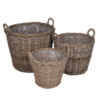 Cesto tondo svasato in rattan naturale con 2 manici, vari formati