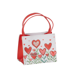 Borsina in tessuto impermeabile con fiori a cuore, 16+11x13 cm