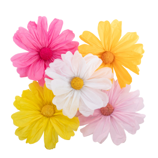 Composizione di 5 margherite in carta colori assortiti, varie misure