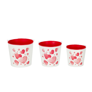 Secchio in latta bianco con cuori e interno rosso, varie misure