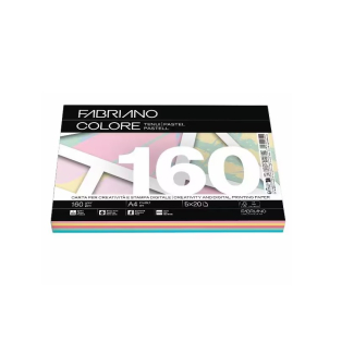Risma di carta "Fabriano Colore" mixtenui da 160 gr/mq, formato A4, confezione da 100 pezzi