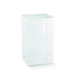 Scatola in plastica trasparente senza fondo a base quadrata, da completare con i fondi astuccio, varie misure