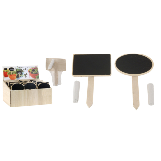 Pick in legno con lavagna e gesso, altezza 12 cm, modelli assortiti