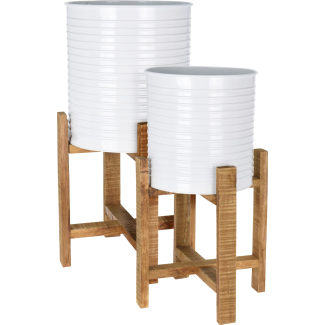 Vaso in acciaio bianco con supporto di legno, varie misure