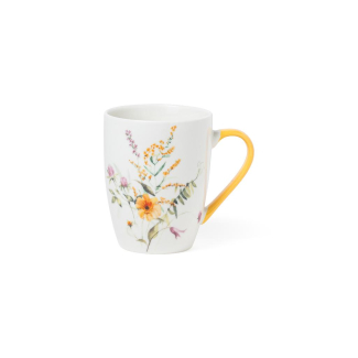Tazza in porcellana stampa fiori con manico giallo, varie capacità