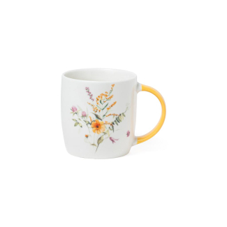 Tazza in porcellana stampa fiori con manico giallo, varie capacità