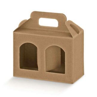 Scatola porta 2 vasetti con finestra in cartone onda avana, confezione da 10 pezzi, vari formati