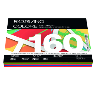 Risma di carta colori assortiti "Forti" da 160 gr/mq, formato A3, confezione da 100 fogli