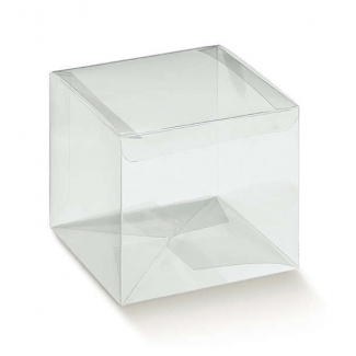 Scatola in plastica trasparente, con base quadrata pre-incollata automontante, confezioni da 10 pezzi