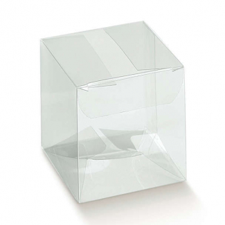 Scatola in plastica trasparente, con base quadrata automontante a incastro, confezioni da 10 pezzi