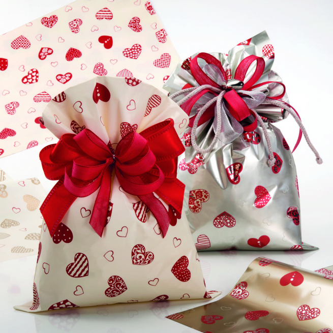 Sacchetto regalo perlato con cuori