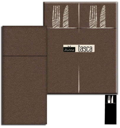 Tovagliolo con tasca porta posate marrone-cacao in tessuto non tessuto airlaid, confezione da 50 pezzi