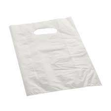 Shopper in plastica HDPE bianco, con maniglia fustellata a fagiolo, confezione da 5 kg.