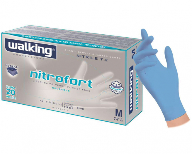 Guanto nitrile azzurro alta resistenza spessore 7.2gr confezione da 100 pezzi