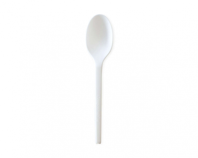 Cucchiaio  bianco C PLA biodegradabile e compostabile 16.5cm, confezione da 50 pezzi