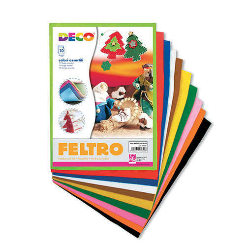 Fogli di feltro formato 21x30 cm, confezione da 10 pezzi colori assortiti