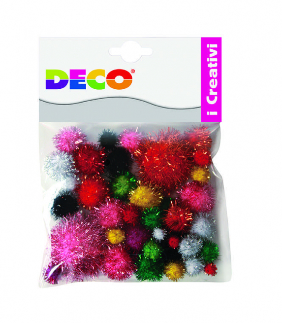 Pompon di lamè in misure e colori assortiti, confezione da 40 pezzi